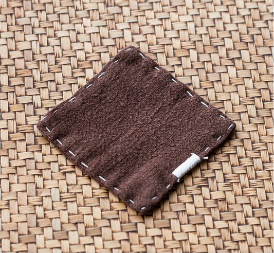 Brown Chinese Style Linen Coasters - Set of 4, Hand-Embroidered Tea Mats (9x9cm)