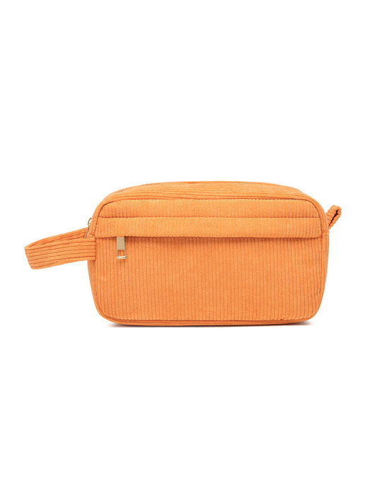 Orange 2-pcs Corduroy Pencil Case - Large Capacity Storage Bag