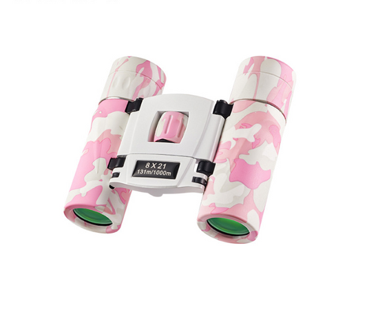 Pinkish White Mini Pocket Binoculars - 8x21 High Power Colorful Binoculars for Kids