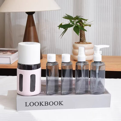 Round Pink 2-Piece 4-in-1 Travel Dispenser Set-Leakproof Refillable Bottles for Toiletries