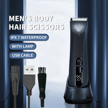Men's Body Hair Scissors - USB Rechargeable, Waterproof with LED Light