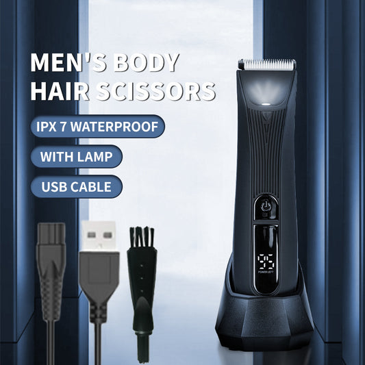 Men's Body Hair Scissors - USB Rechargeable, Waterproof with LED Light