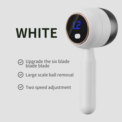 White Electric Lint Remover - Rechargeable Fabric Shaver with LCD Display