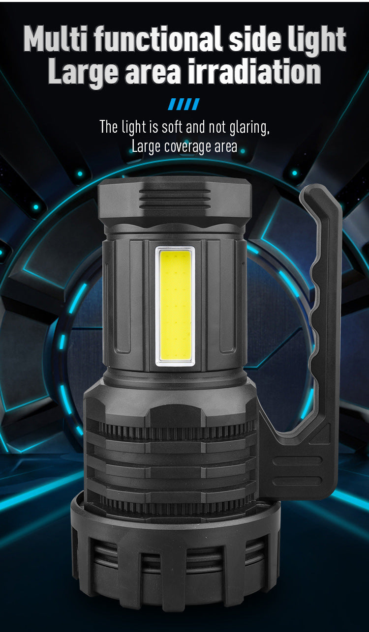 Black LED Searchlight - Rechargeable Handheld Spotlight, 500m Range, Long Lasting
