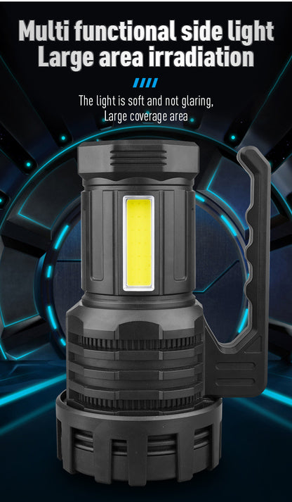 Black LED Searchlight - Rechargeable Handheld Spotlight, 500m Range, Long Lasting