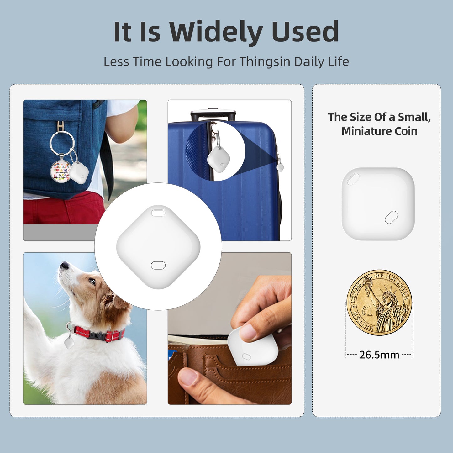 (Square Black) Mini GPS Tracker - Apple Find My Enabled, Key Finder, Wallet Locator, Anti-Theft Tag