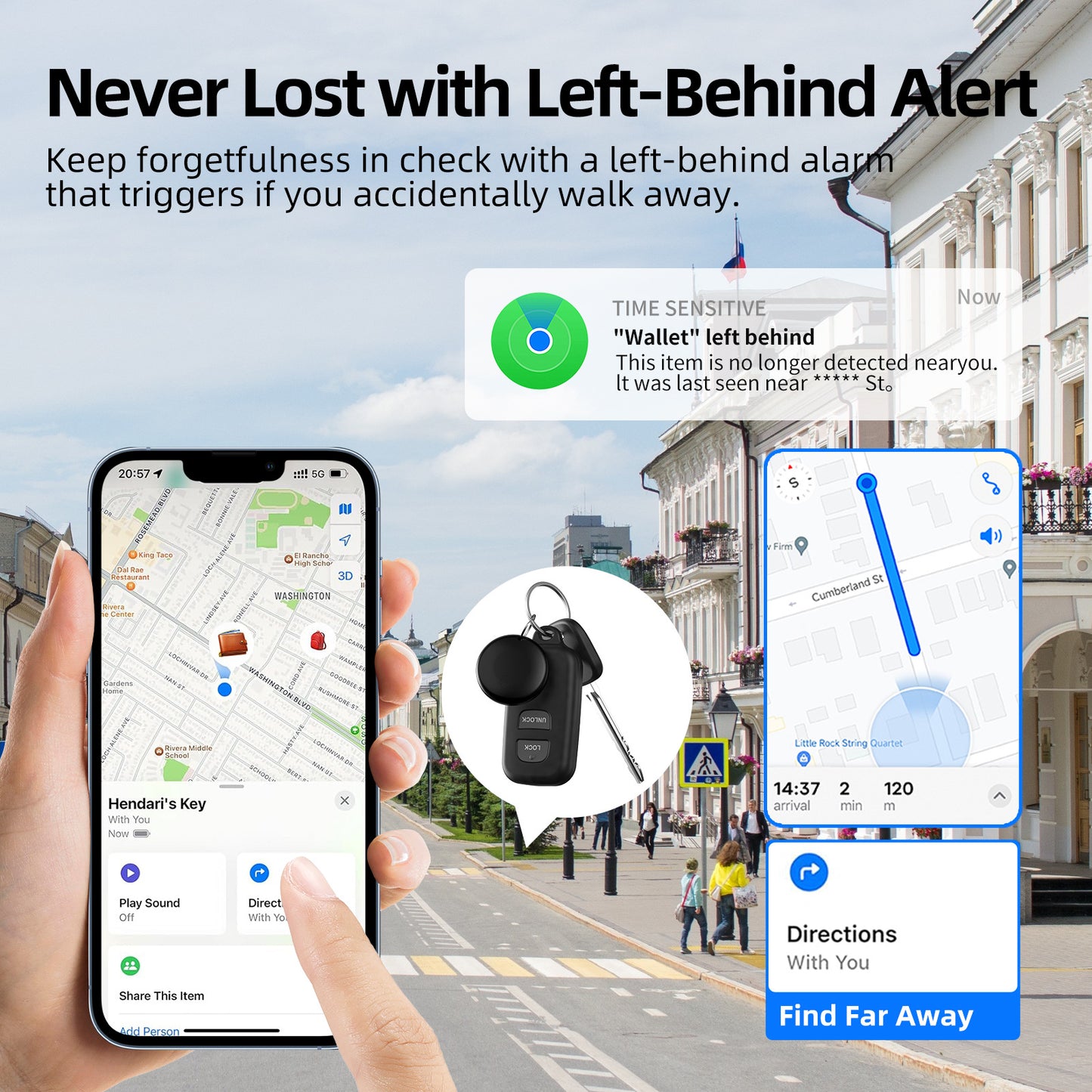 (Square Black) Mini GPS Tracker - Apple Find My Enabled, Key Finder, Wallet Locator, Anti-Theft Tag