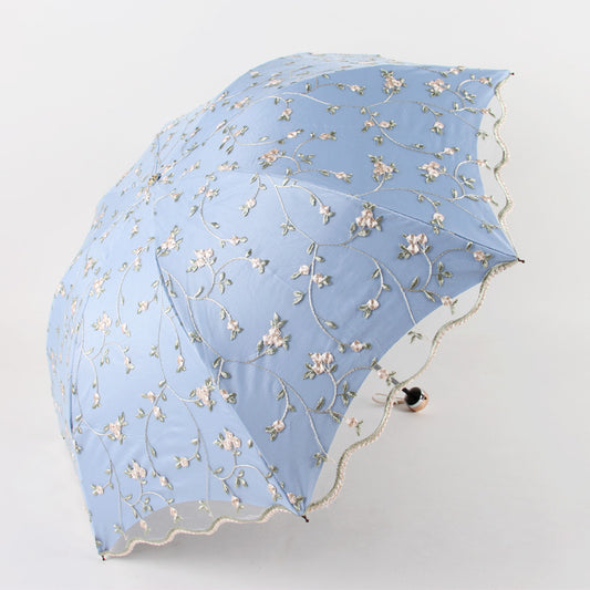 Ivy blue Elegant Lace Parasol - UV Protection, Sun & Rain Umbrella, Tri-Fold Design
