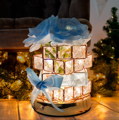 Blue Rose LED Crystal Flower Table Lamp - USB Rechargeable Touch Control Night Light