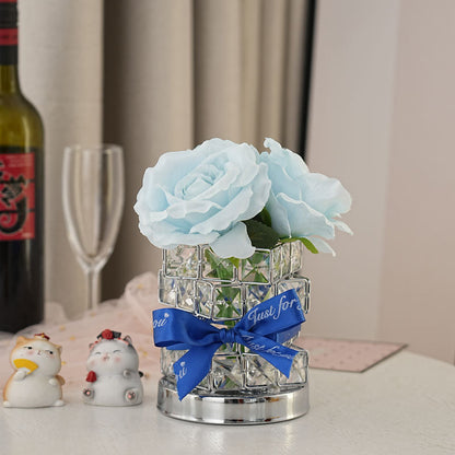 Blue Rose LED Crystal Flower Table Lamp - USB Rechargeable Touch Control Night Light