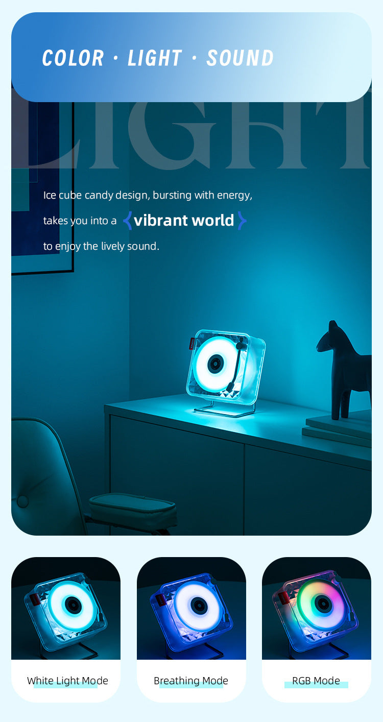 White Retro Bluetooth Speaker - Transparent Vinyl Design with RGB Light