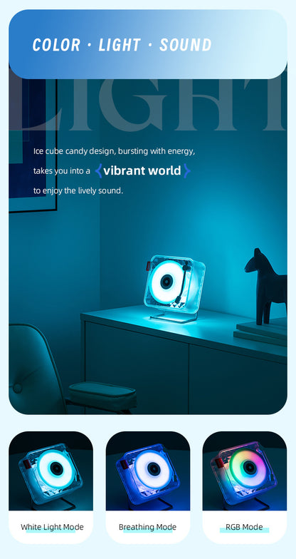White Retro Bluetooth Speaker - Transparent Vinyl Design with RGB Light