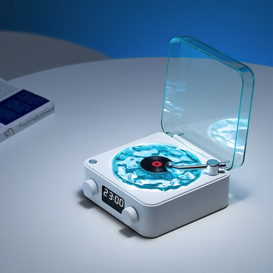 White Waves Retro Bluetooth Speaker Clock with Ambient Light Projector