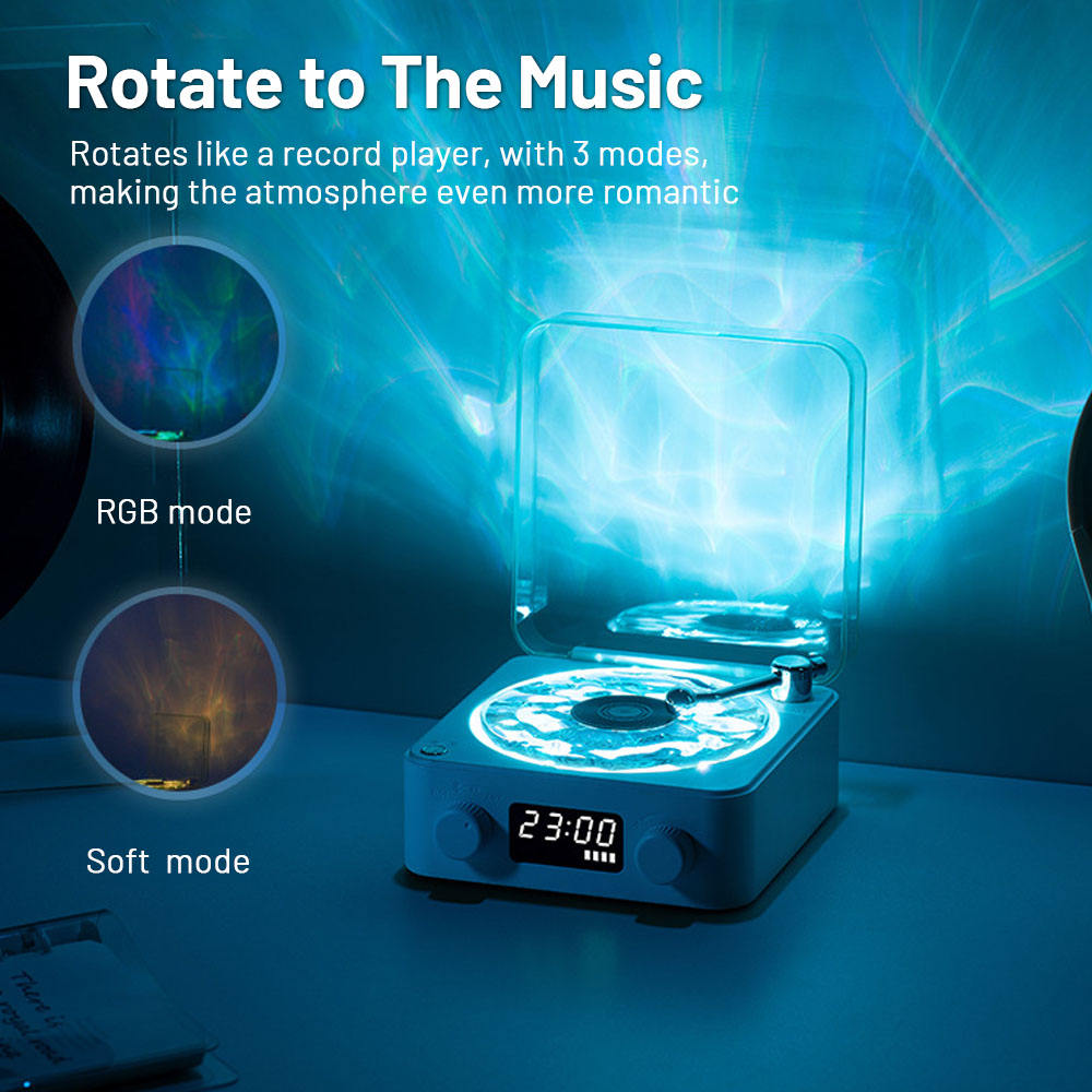 White Waves Retro Bluetooth Speaker Clock with Ambient Light Projector