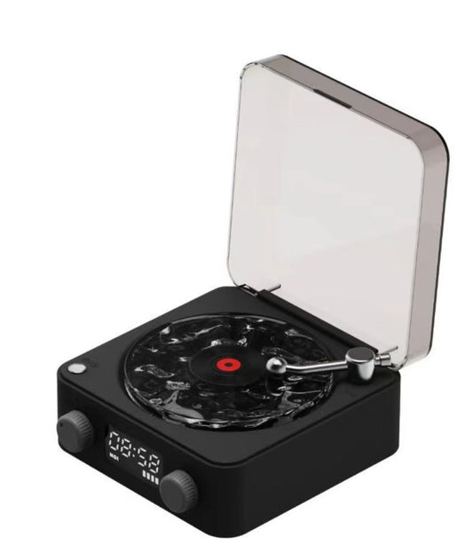 Black Waves Retro Bluetooth Speaker Clock with Ambient Light Projector