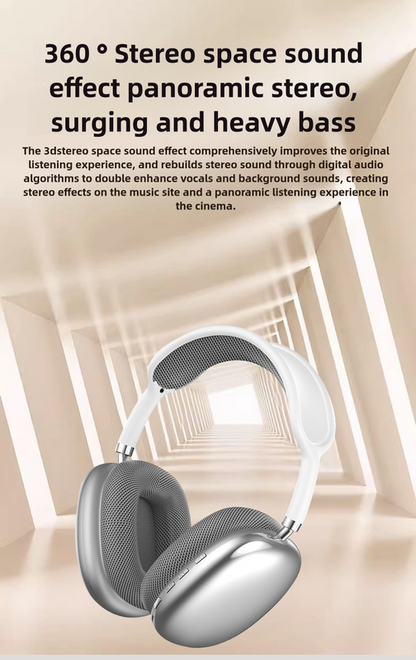 Silver Immersive 3D Audio Headphones - Wireless Over-Ear Comfort, Type-C Charging