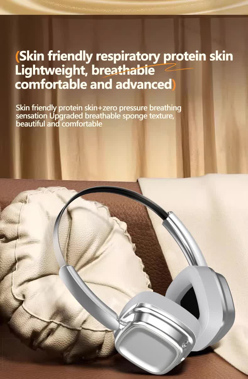 Silver And Brown Compact Retro Headphones - Wireless Bluetooth, Deep Bass, Immersive Sound
