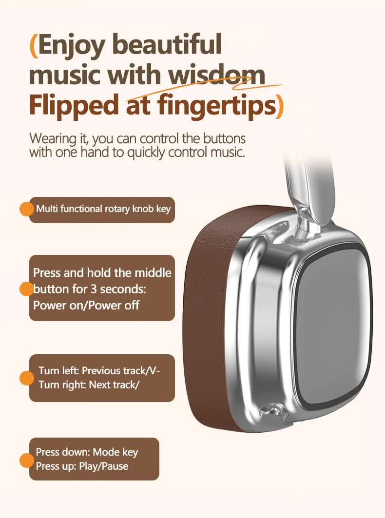 Silver And Brown Compact Retro Headphones - Wireless Bluetooth, Deep Bass, Immersive Sound
