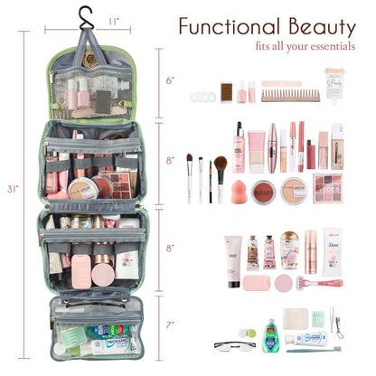 Beige Stylish Travel Makeup Organizer Bag with Hanging Hook - Waterproof & Spacious Design