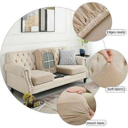 2 Pcs Khaki Elegant Polyester Sofa Cover - Full Protection Against Cat Scratches & Wear