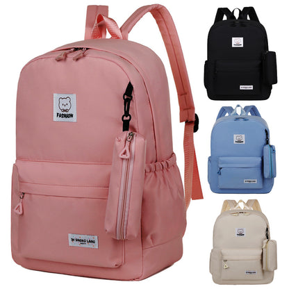 Black Large Capacity Travel Backpack for Girls - Waterproof School Bag with Detachable Pencil Case
