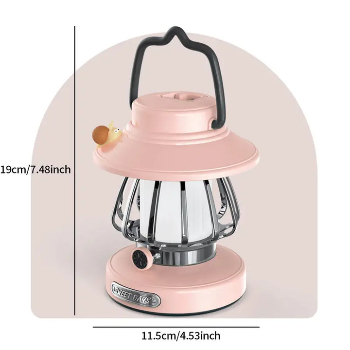 Green Retro Snail Night Light - Portable Rechargeable Camping Lantern with Hook, 3-Color Dimming