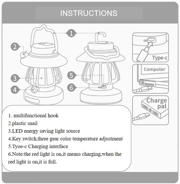 Green Retro Snail Night Light - Portable Rechargeable Camping Lantern with Hook, 3-Color Dimming