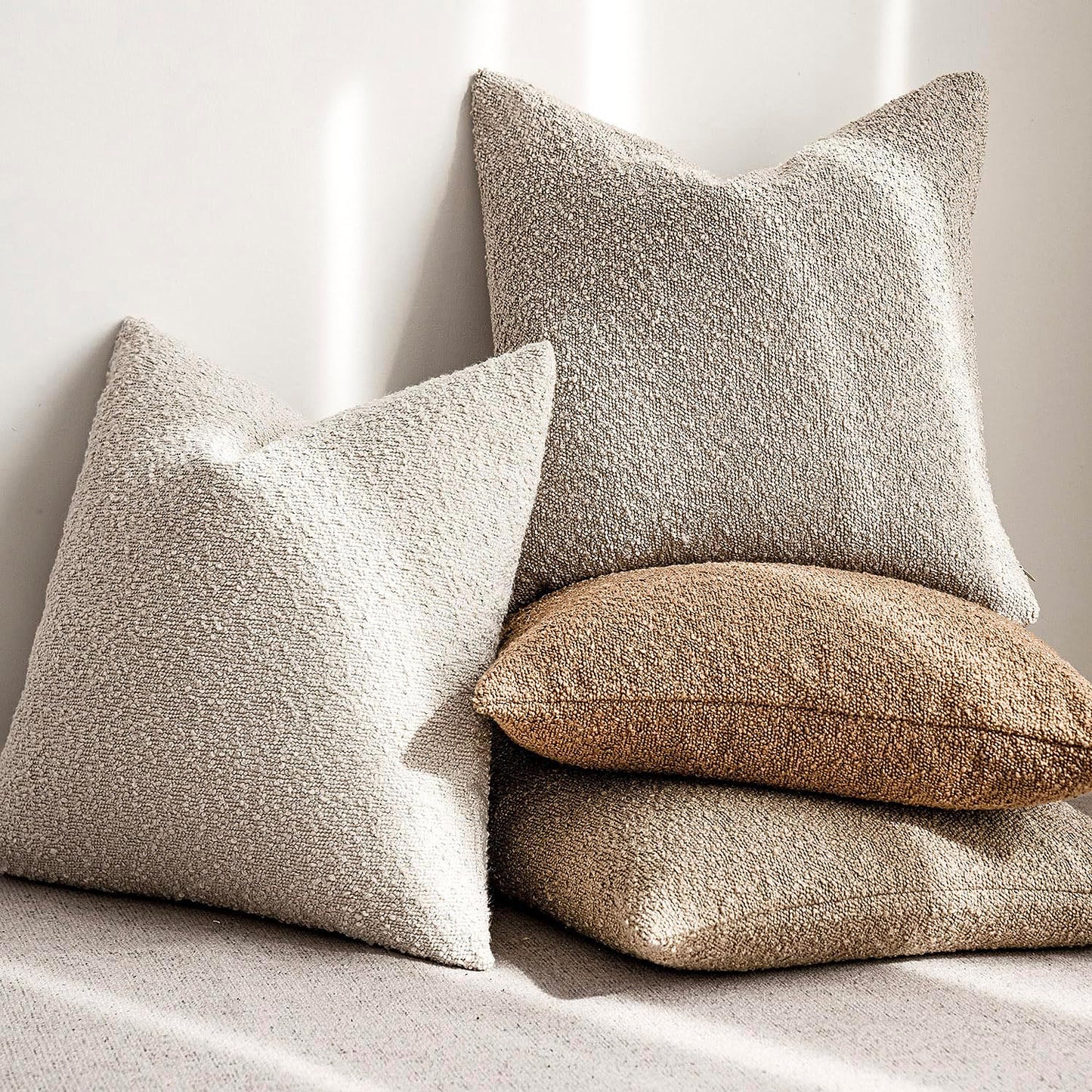 2 Pcs White Luxury Boucle Pillow Cover - Solid Color Faux Shearling Cushion Case for Sofa, 45x45cm, 230g (Pillow Insert Not Included)
