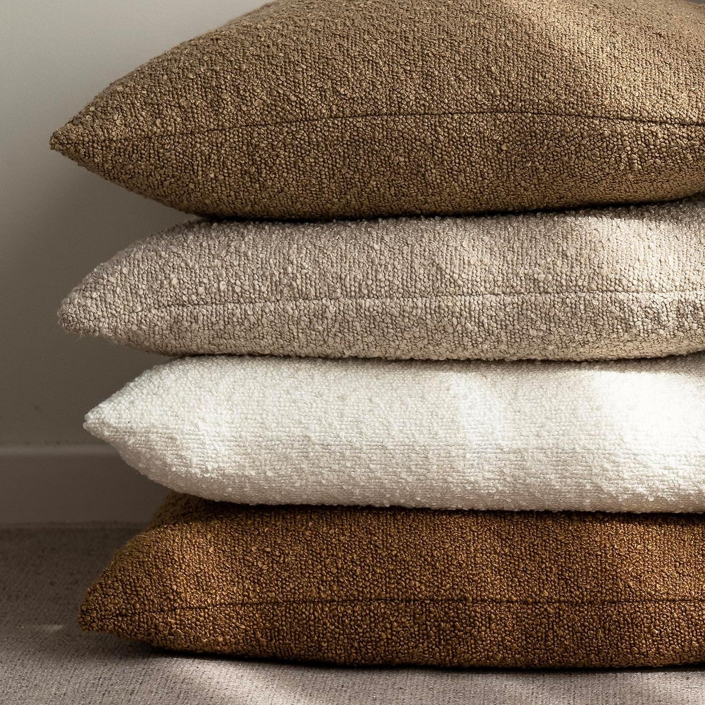 2 Pcs White Luxury Boucle Pillow Cover - Solid Color Faux Shearling Cushion Case for Sofa, 45x45cm, 230g (Pillow Insert Not Included)
