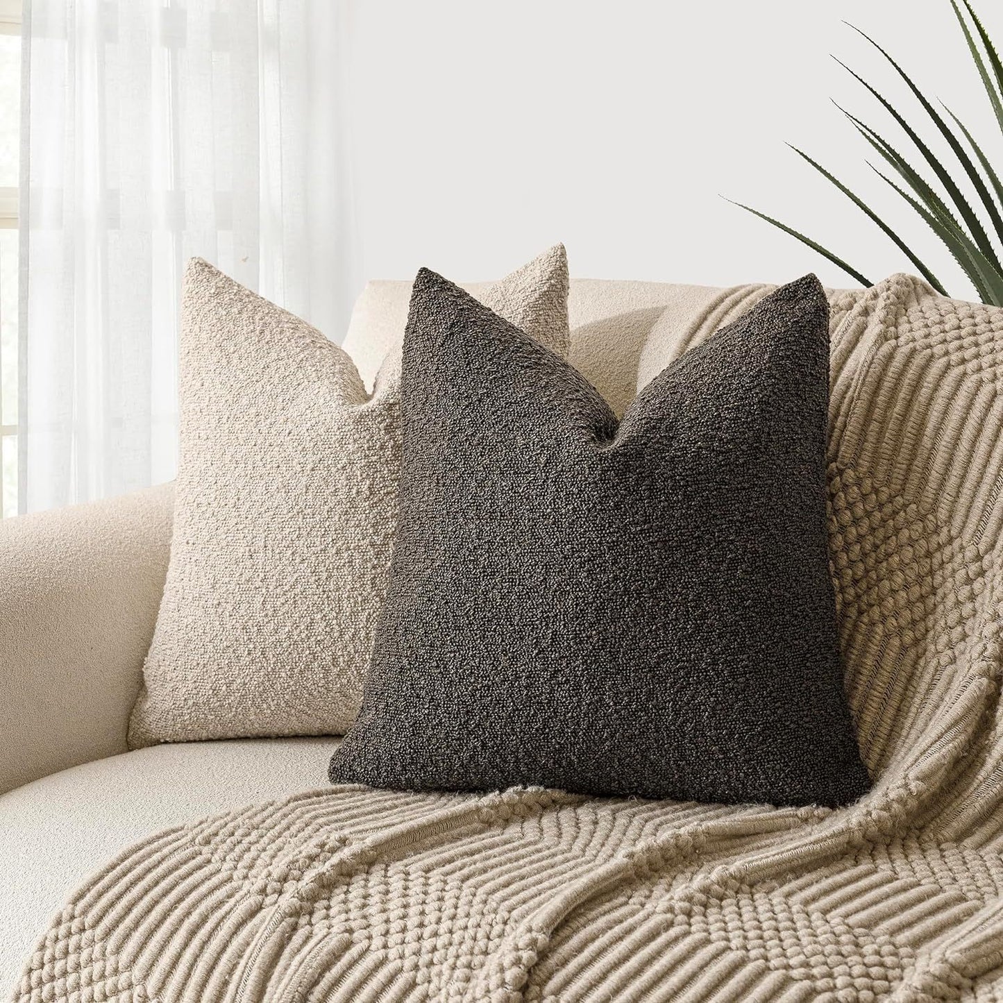 2 Pcs White Luxury Boucle Pillow Cover - Solid Color Faux Shearling Cushion Case for Sofa, 45x45cm, 230g (Pillow Insert Not Included)