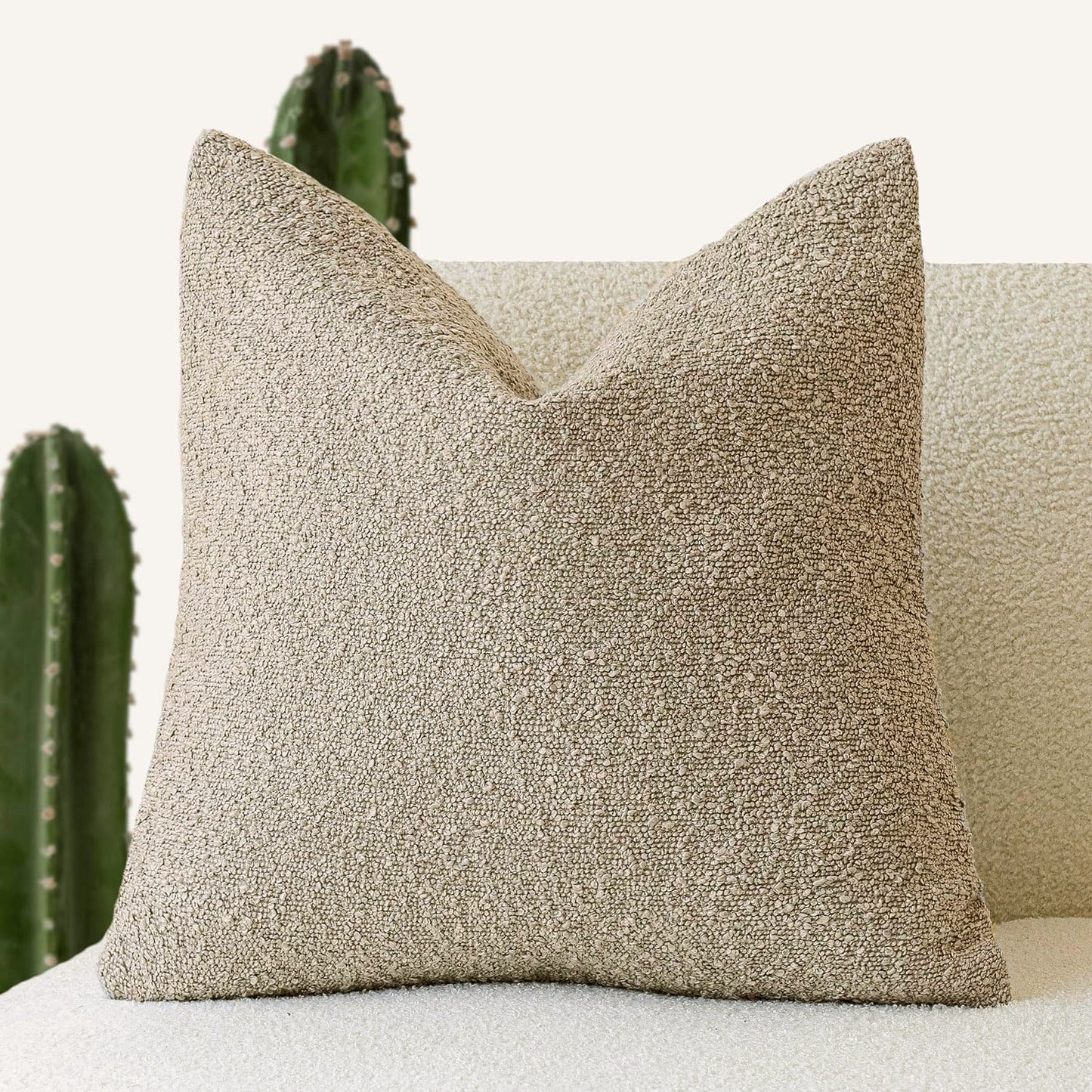 2 Pcs Light Brown Luxury Boucle Pillow Cover - Solid Color Faux Shearling Cushion Case for Sofa, 45x45cm, 230g (Pillow Insert Not Included)