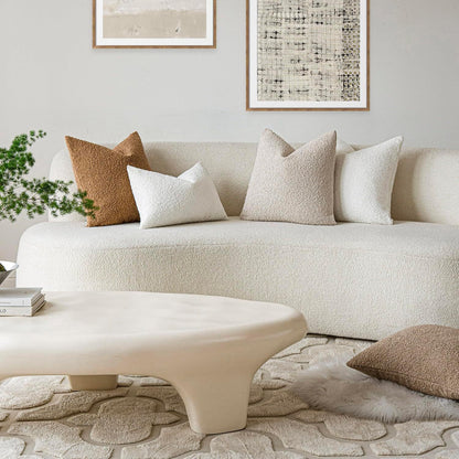 2 Pcs Oatmeal Luxury Boucle Pillow Cover - Solid Color Faux Shearling Cushion Case for Sofa, 45x45cm, 230g (Pillow Insert Not Included)