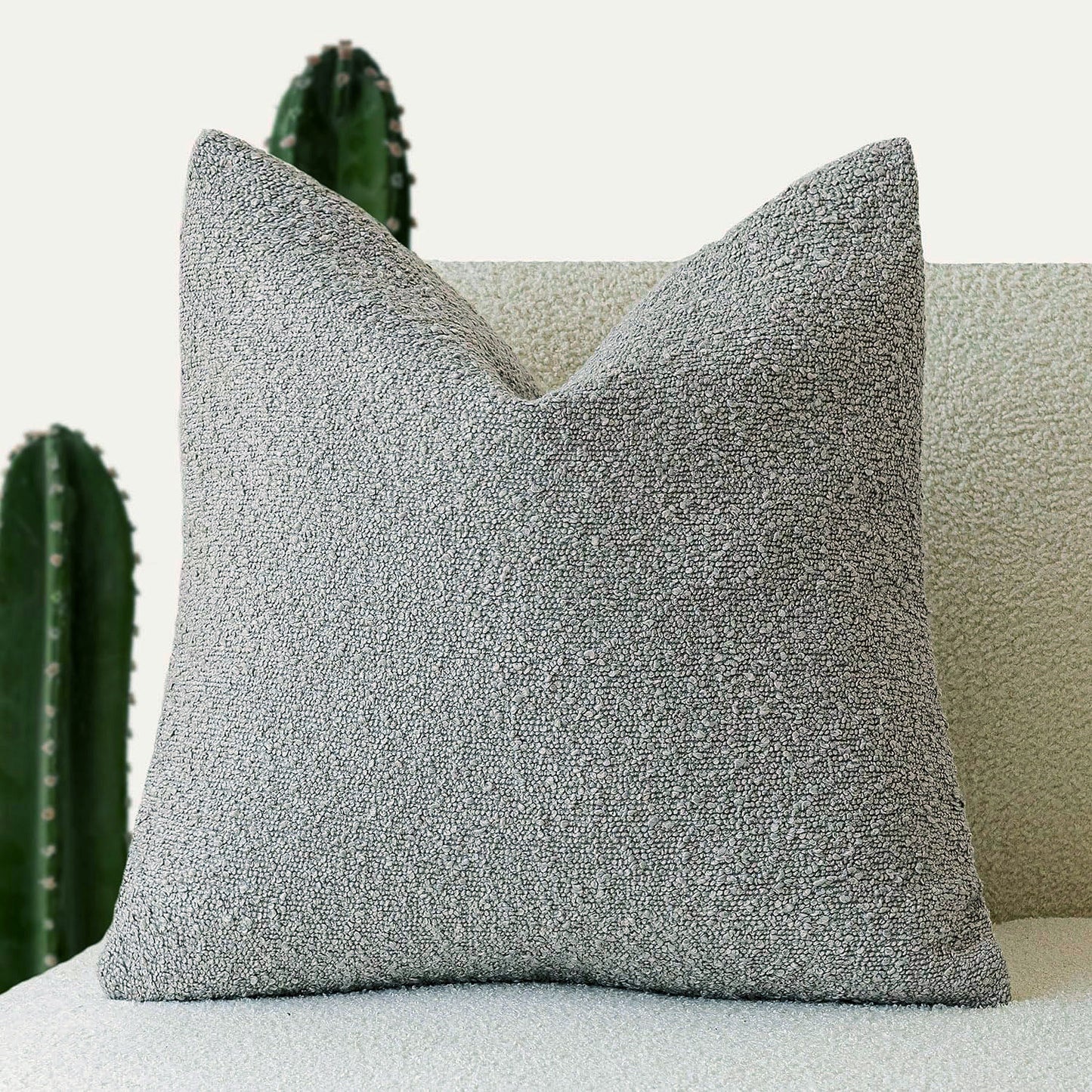 2 Pcs Grey Luxury Boucle Pillow Cover - Solid Color Faux Shearling Cushion Case for Sofa, 45x45cm, 230g (Pillow Insert Not Included)