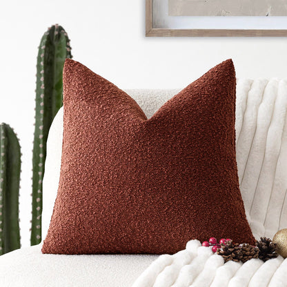 2 Pcs Brick Red Luxury Boucle Pillow Cover - Solid Color Faux Shearling Cushion Case for Sofa, 45x45cm, 230g (Pillow Insert Not Included)