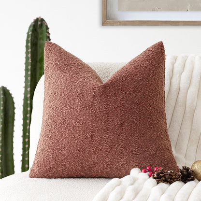 2 Pcs Pink Luxury Boucle Pillow Cover - Solid Color Faux Shearling Cushion Case for Sofa, 45x45cm, 230g (Pillow Insert Not Included)