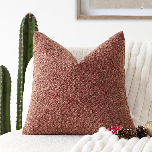 2 Pcs Pink Luxury Boucle Pillow Cover - Solid Color Faux Shearling Cushion Case for Sofa, 45x45cm, 230g (Pillow Insert Not Included)