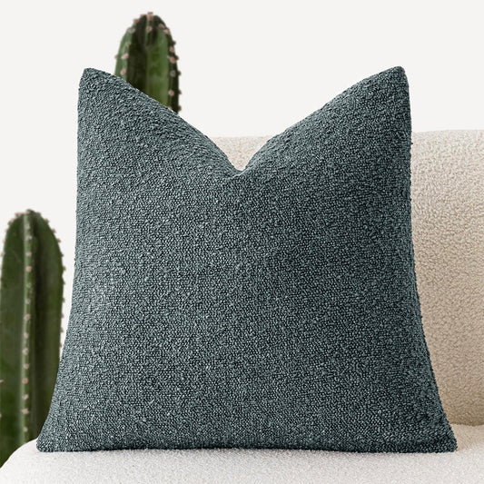 2 Pcs Gray Blue Luxury Boucle Pillow Cover - Solid Color Faux Shearling Cushion Case for Sofa, 45x45cm, 230g (Pillow Insert Not Included)