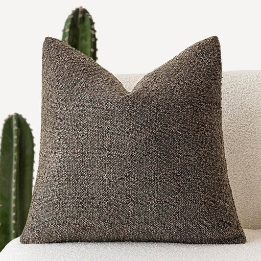 2 Pcs Brown Luxury Boucle Pillow Cover - Solid Color Faux Shearling Cushion Case for Sofa, 45x45cm, 230g (Pillow Insert Not Included)