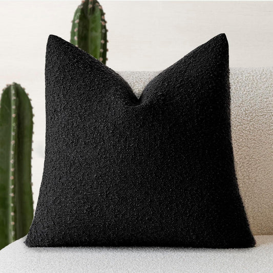 2 Pcs Black Luxury Boucle Pillow Cover - Solid Color Faux Shearling Cushion Case for Sofa, 45x45cm, 230g (Pillow Insert Not Included)