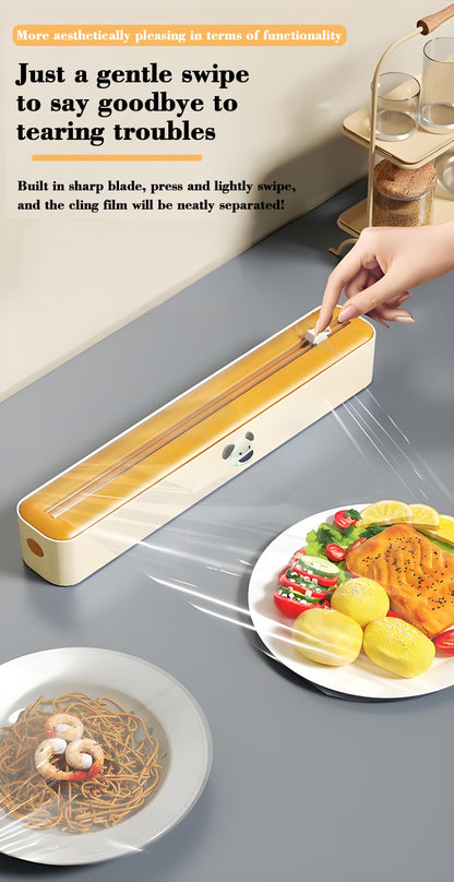 2 Pcs Beige And white Bidirectional Cling Film Cutter - Reusable Wrap Dispenser for Cling Film, Foil, and Parchment, 36x7x5cm (Cling Film Not Included)