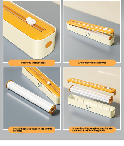 2 Pcs Beige And white Bidirectional Cling Film Cutter - Reusable Wrap Dispenser for Cling Film, Foil, and Parchment, 36x7x5cm (Cling Film Not Included)