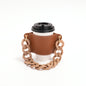 2 Pcs Brown Detachable Chain Coffee Cup Sleeve - PU Leather Insulated Cup Holder with Handle, 16cm Top, 70g(Cup not included, only cup sleeve and chain)