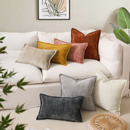 Brick Red Chenille Crosshatch Textured Pillow Covers Set of 2 - Modern Minimalist Sofa Bed Cushion Covers 45x45cm & 30x50cm(without pillow core)