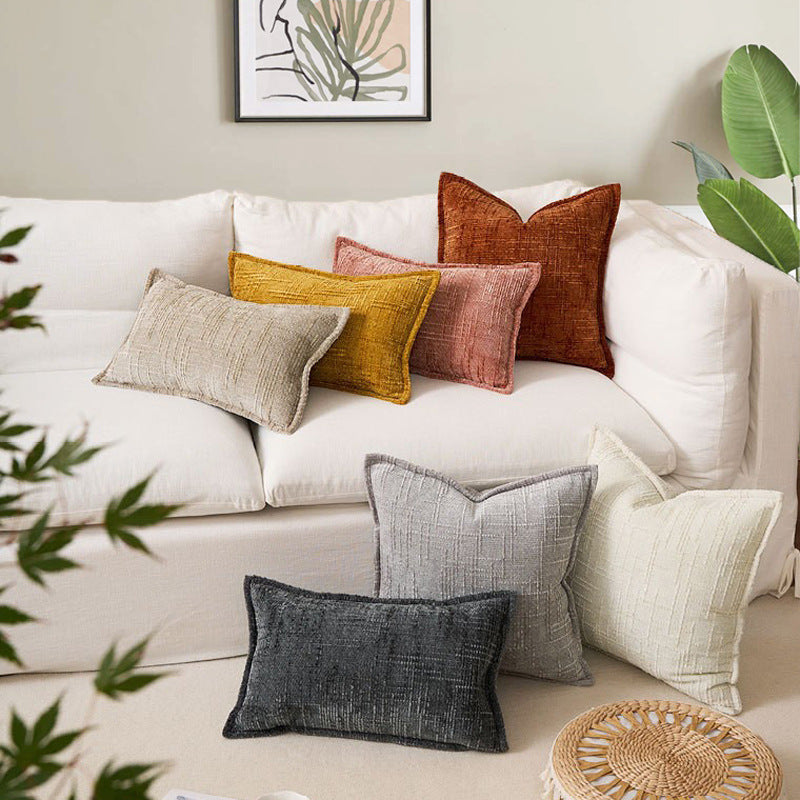 Light Grey Chenille Crosshatch Textured Pillow Covers Set of 2 - Modern Minimalist Sofa Bed Cushion Covers 45x45cm & 30x50cm(without pillow core)