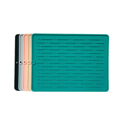 30*14.5CM Black Silicone Draining Mat 4-Pack - Heat-Resistant Non-Slip Kitchen and Bathroom Pad for Cups and Utensils