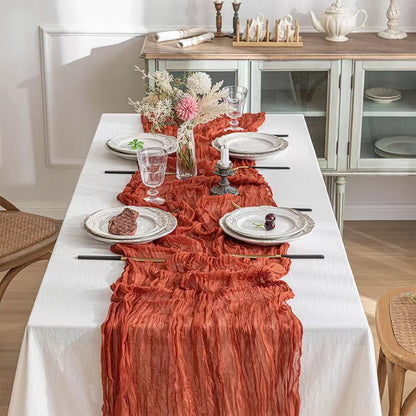 Dark Pink Bohemian Gauze Table Runner 2-Pack - Polyester Fabric for Party and Birthday Table Decor