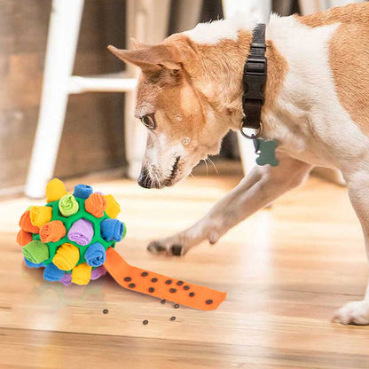 Blue Ball And Blue Strips Of Fabric Interactive Pet Snuffle Ball - Treat-Dispensing Toy for Dogs and Cats, 20 cm TPR and Felt Fabric for Mental Stimulation