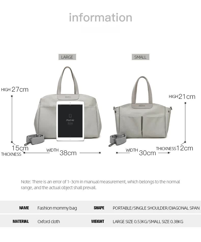 Size Small Khaki Stylish Multi-Function Diaper Bag - Insulated Tote with Shoulder Strap for Baby Essentials
