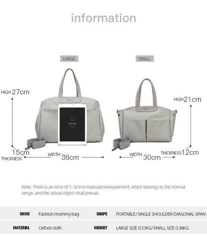Size Large Grey Stylish Multi-Function Diaper Bag - Insulated Tote with Shoulder Strap for Baby Essentials