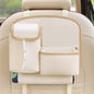 Beige Car Backseat Organizer with Multi-Pocket Storage and PP Trash Bin - 400g Lightweight PU Leather